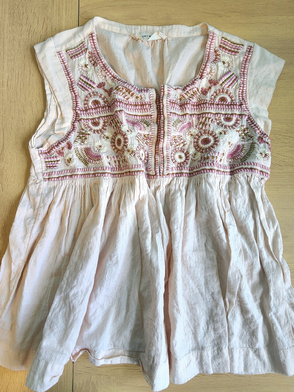 Lucky Brand Light Pink Embroidered Sleeveless Peplum Top